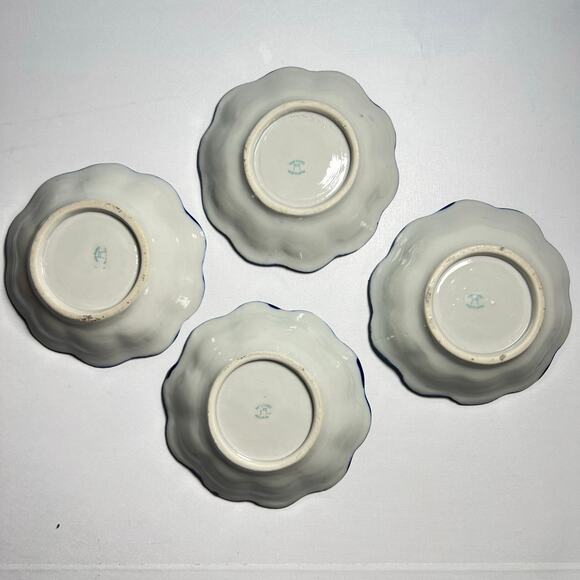 Vintage 20s Set 4 Seto Japanese Cobalt Blue Handpainted Bird Porcelain Dishes - Picture 9 of 11